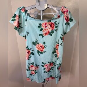 Mine Pink and Green Off the Shoulder Short Sleeve Dress